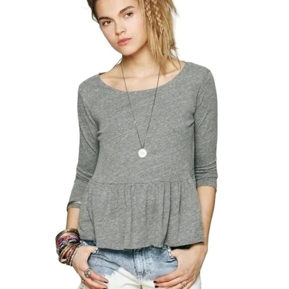 Free People Gray Vintage y2k Peplum Top - Picture 1 of 5